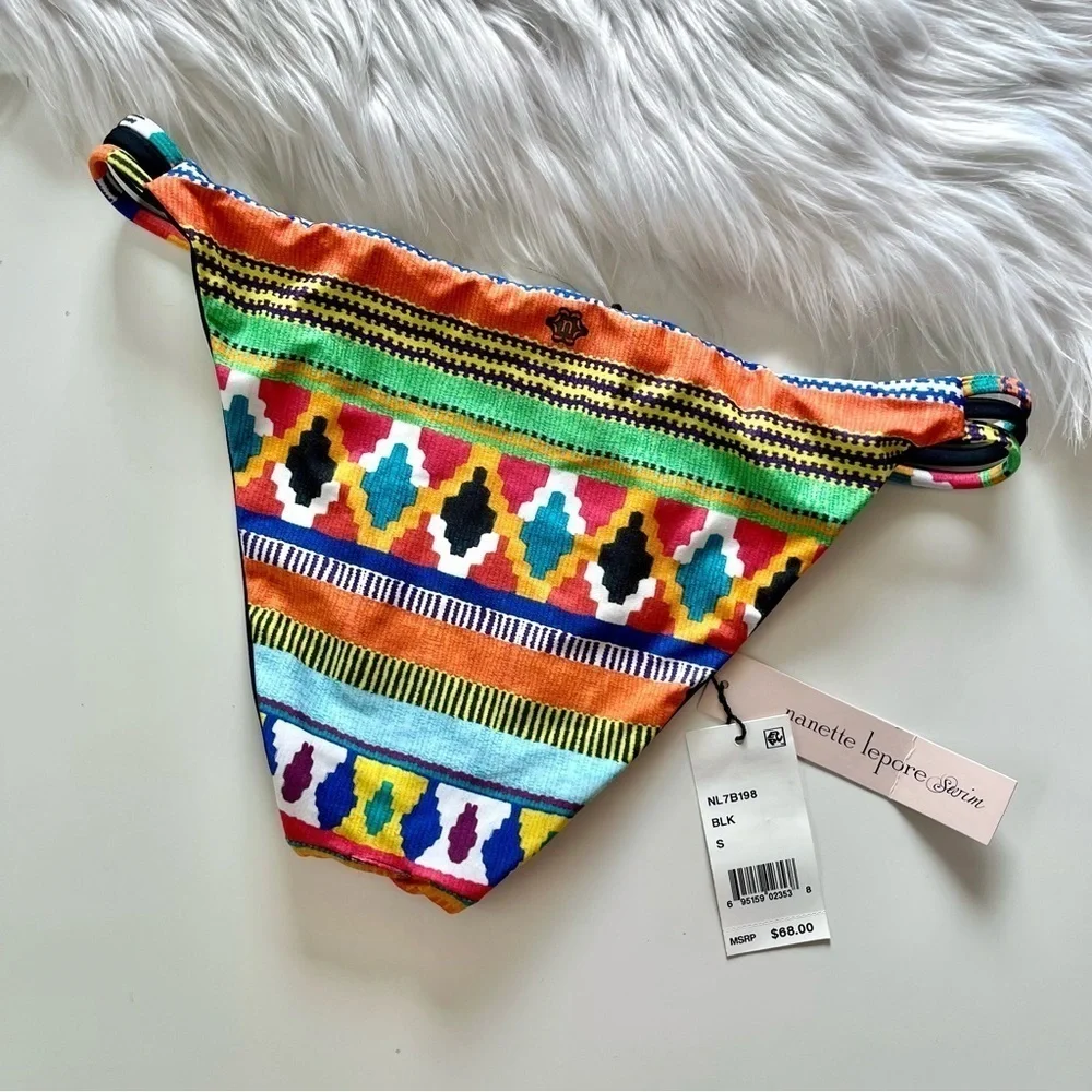 Nanette Lepore Black Bright Tribal Striped Southwestern Bikini Bottoms